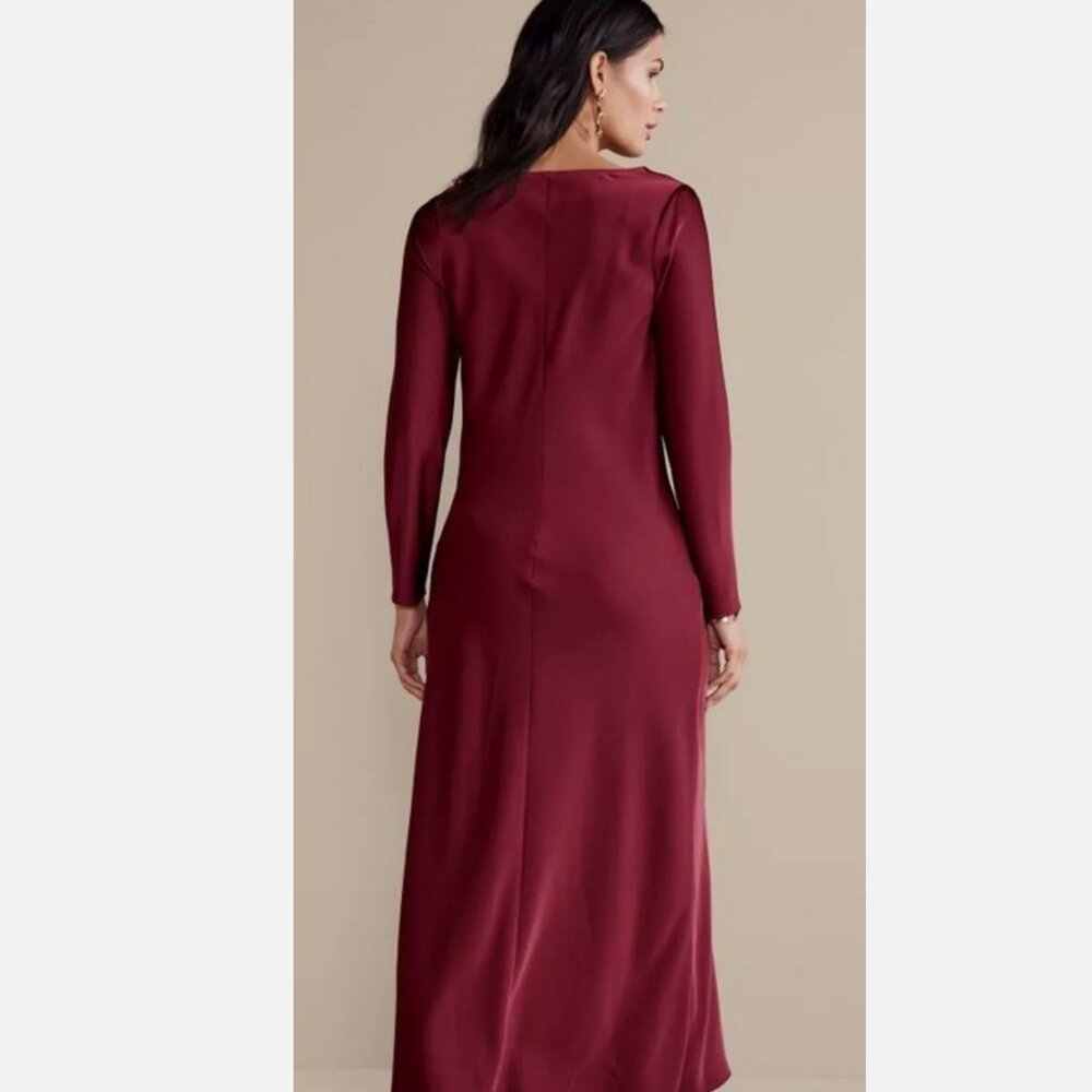 NWT Soft Surroundings Woman’s Solange Satin Cabernet Dress Sz 14 - Picture 2 of 5